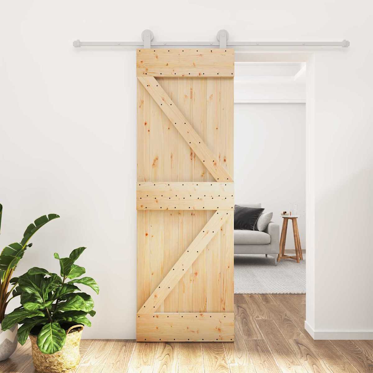 Skydedør Natur og hvid 70 x 210 cm Massivt Fyrretræ
