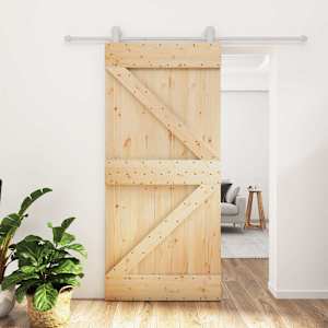 Posuvné dveře Přírodní a bílá 95 x 210 cm Masivní borové dřevo