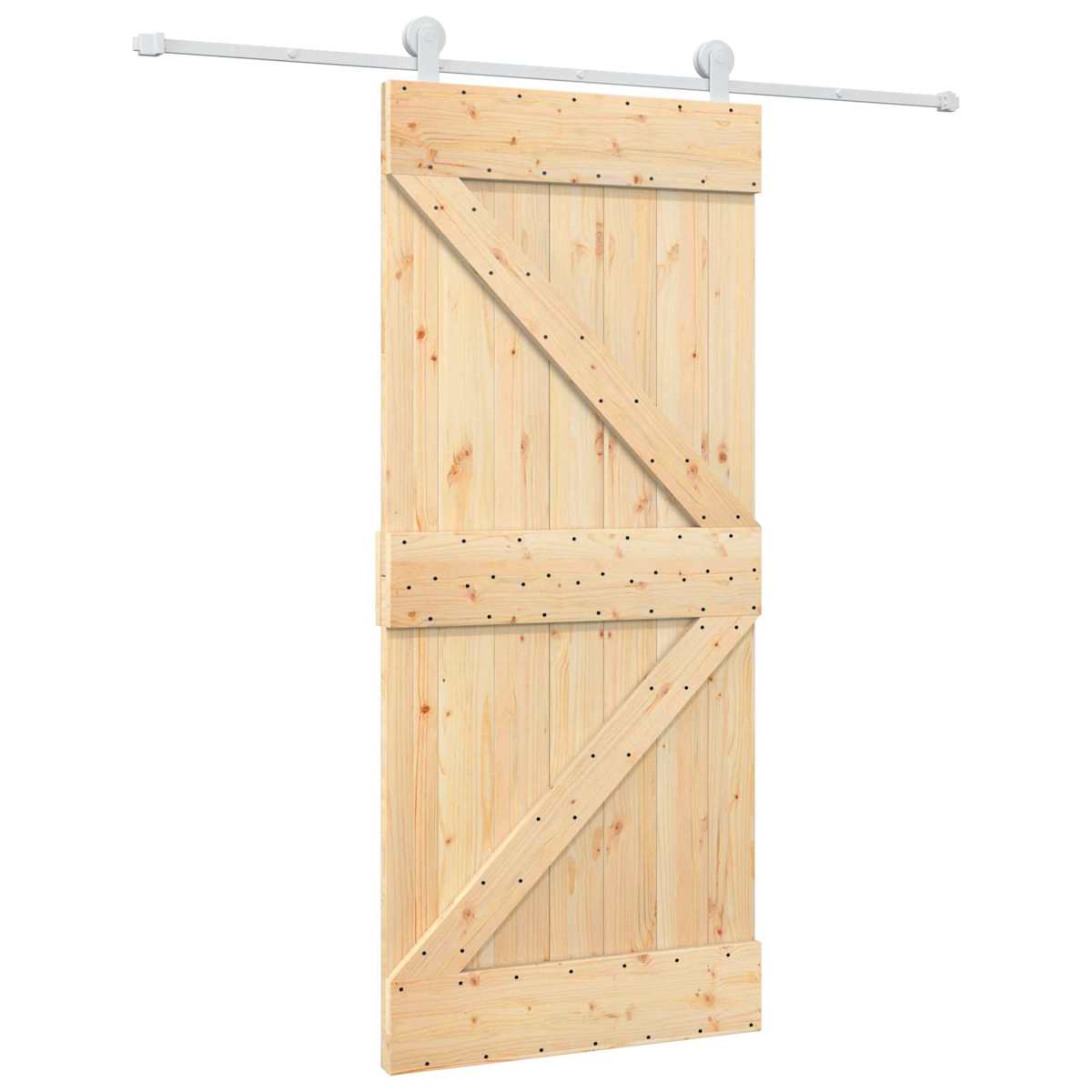 Skydedør 90 x 210 cm Massivt fyrretræ Natur og hvid - Billede 2