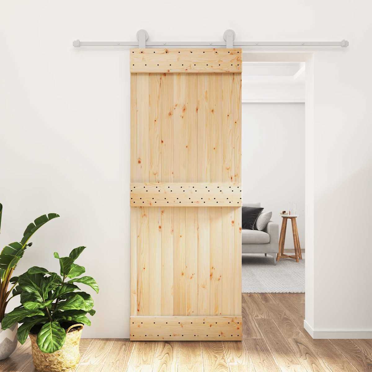 Skydedør 80 x 210 cm Massivt Fyrretræ (Ubehandlet)