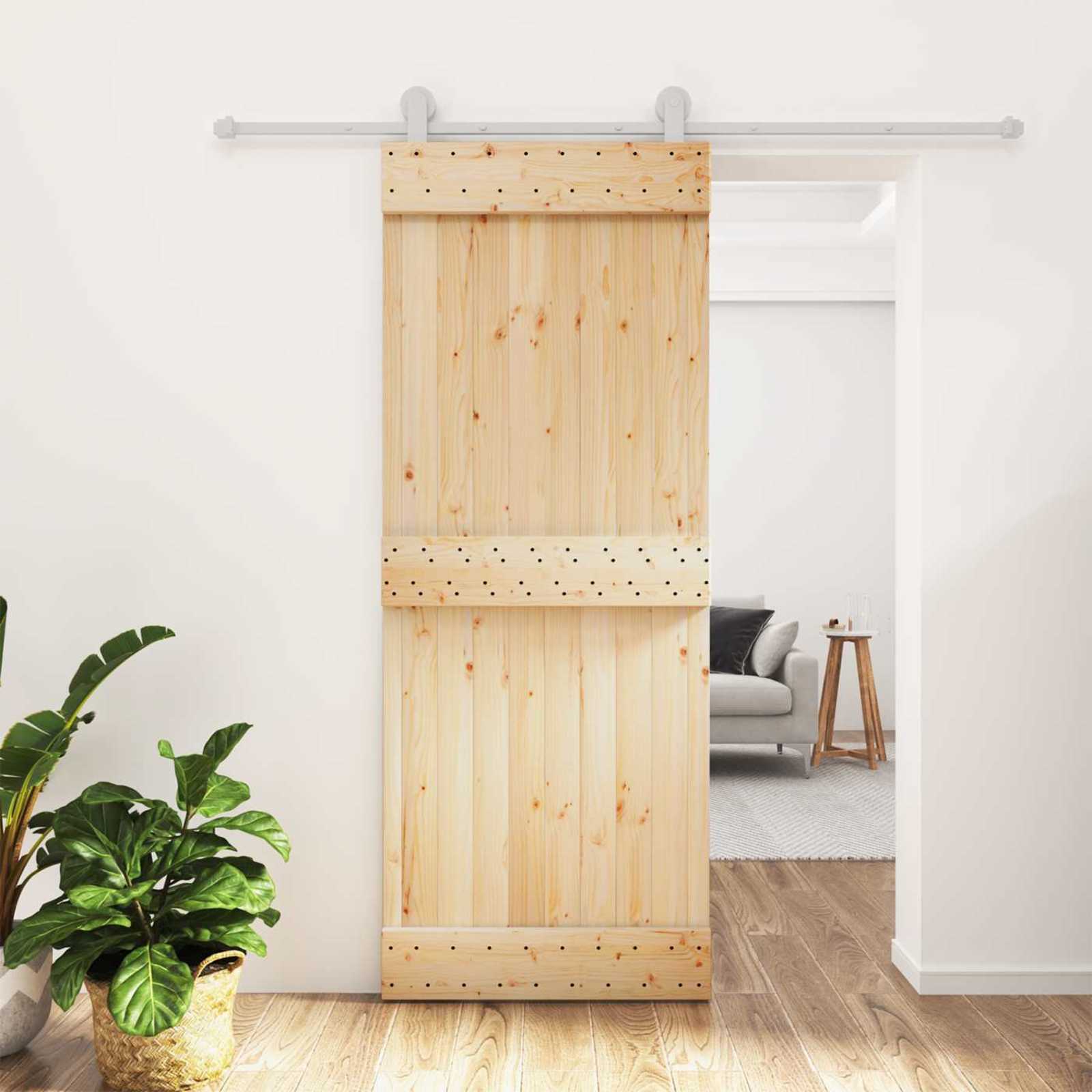 Schuifdeur Natuurlijk en Wit 80 x 210 cm Massief Grenenhout image 1