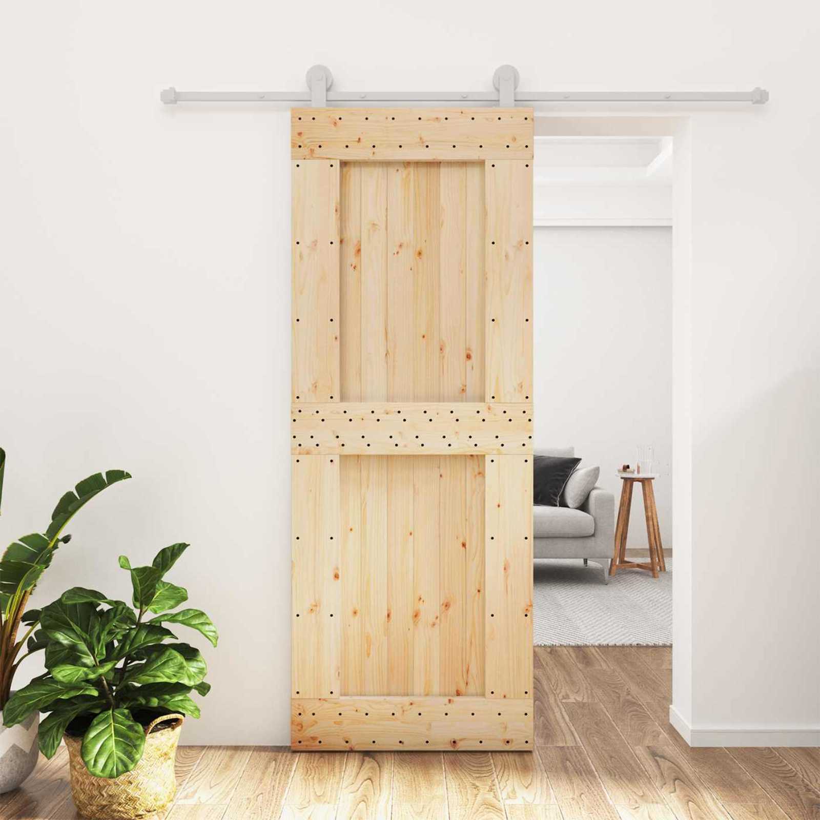 Schuifdeur Natuurlijk en Wit 80 x 210 cm Massief Grenenhout image 1