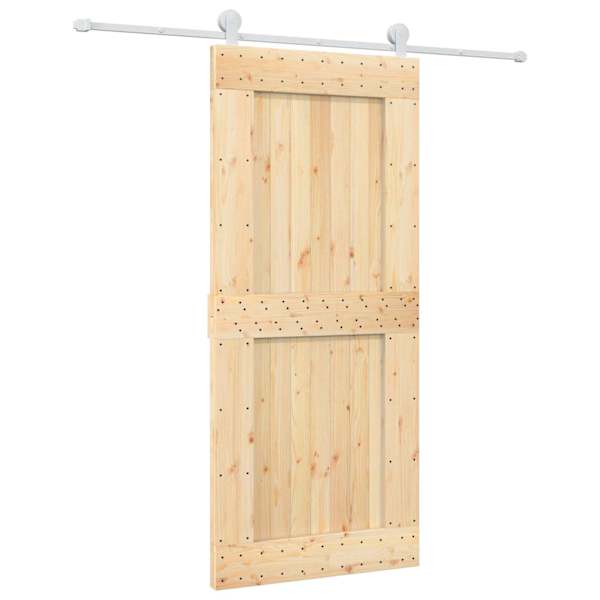 vidaXL Libisev uks Looduslik ja Valge 90 x 210 cm Tahke m&auml;nnipuit