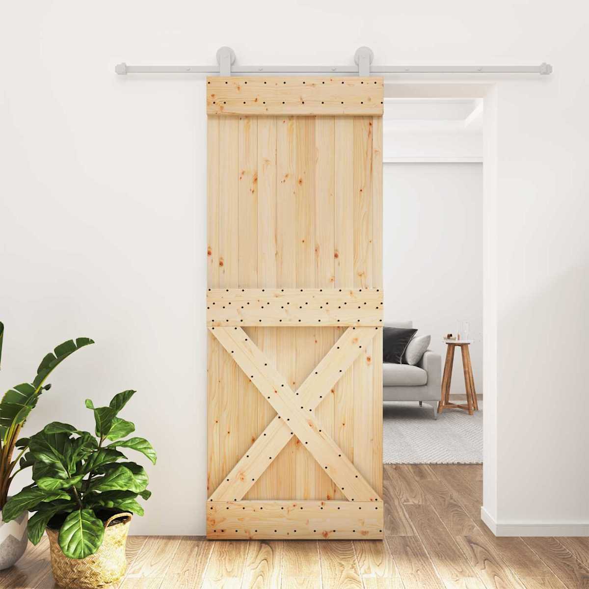 Skydedør 80 x 210 cm Massivt Fyrretræ (Ubehandlet)