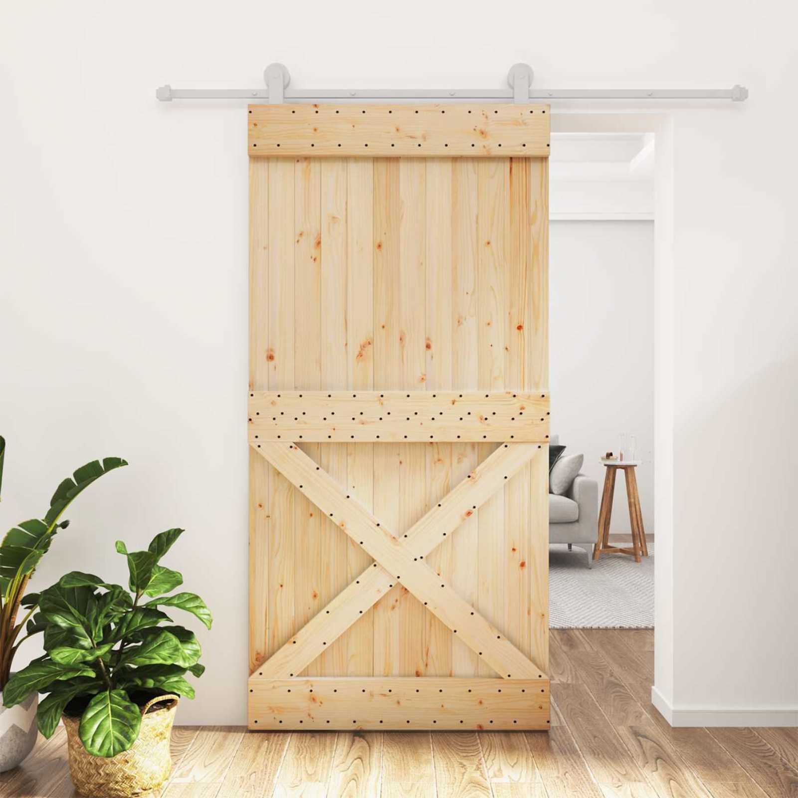 Schuifdeur Natuurlijk en Wit 100 x 210 cm Massief Grenenhout image 1
