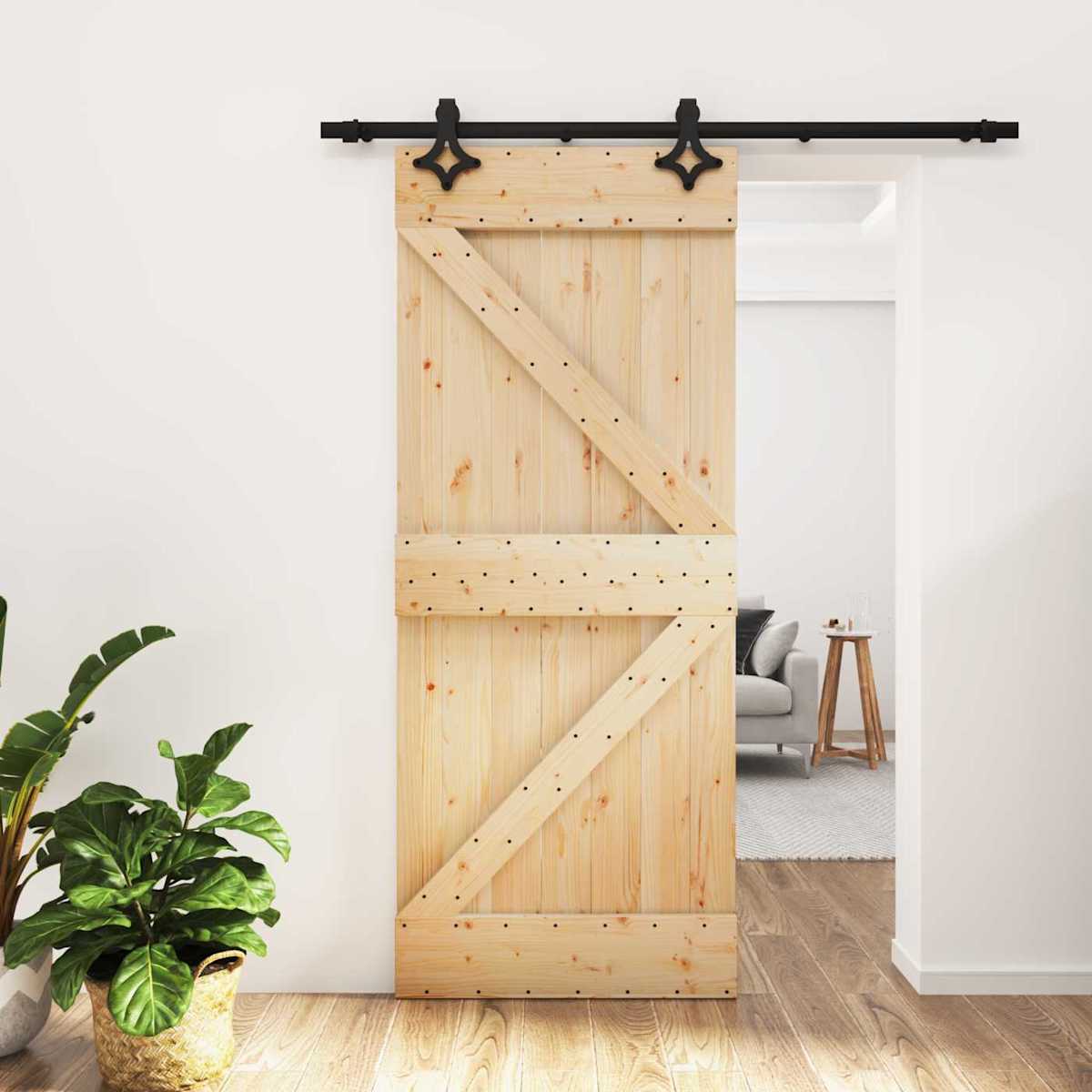 Skydedør 85 x 210 cm Massivt Fyrretræ (Ubehandlet)