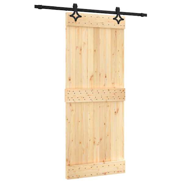 vidaXL Libisev uks Naturaalne ja must 85 x 210 cm Tahke m&auml;nnipuit