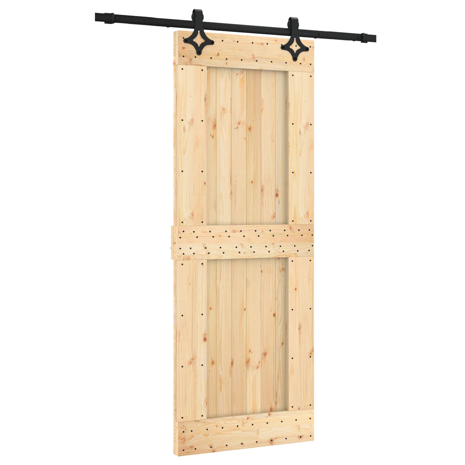 Schuifdeur Naturel en Zwart 80 x 210 cm Massief Grenenhout image 2