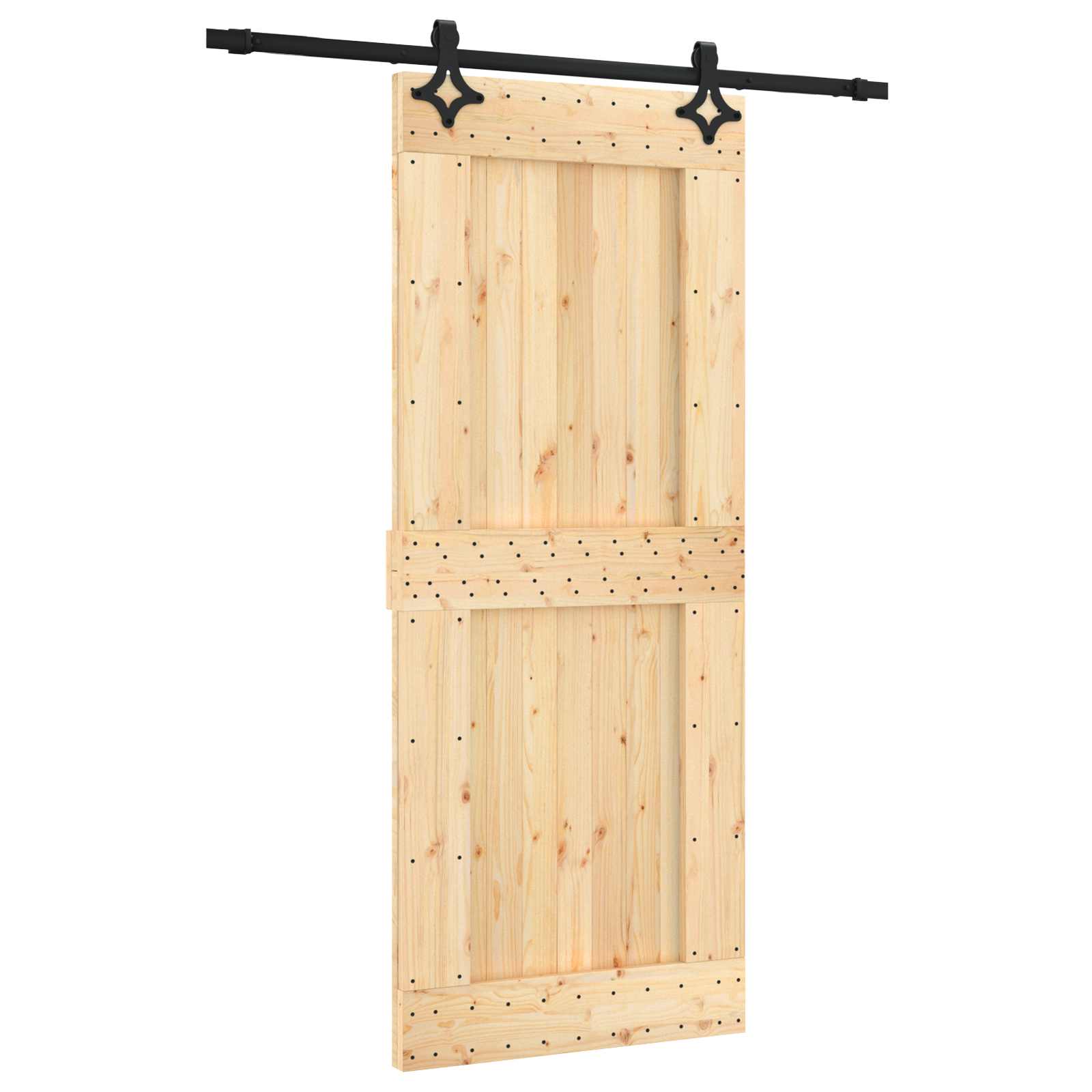 Schuifdeur Naturel en Zwart 85 x 210 cm Massief Grenenhout image 2