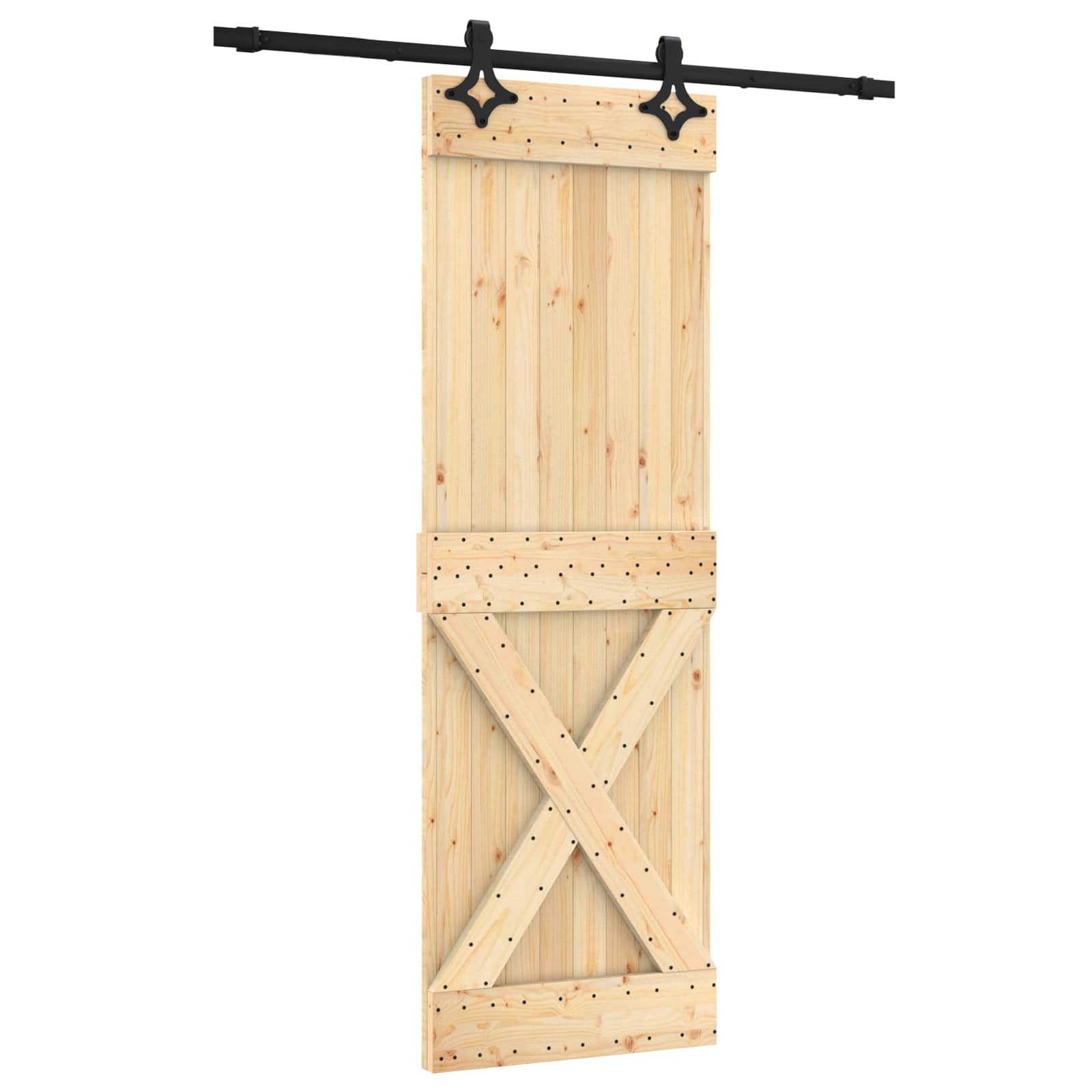 Schuifdeur Naturel en Zwart 70 x 210 cm Massief Grenenhout image 2