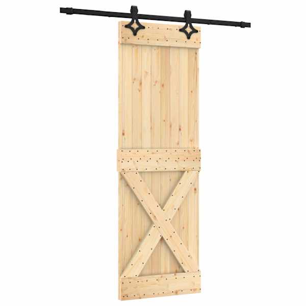 vidaXL Libisev uks Naturaalne ja must 70 x 210 cm Tahke m&auml;nnipuit