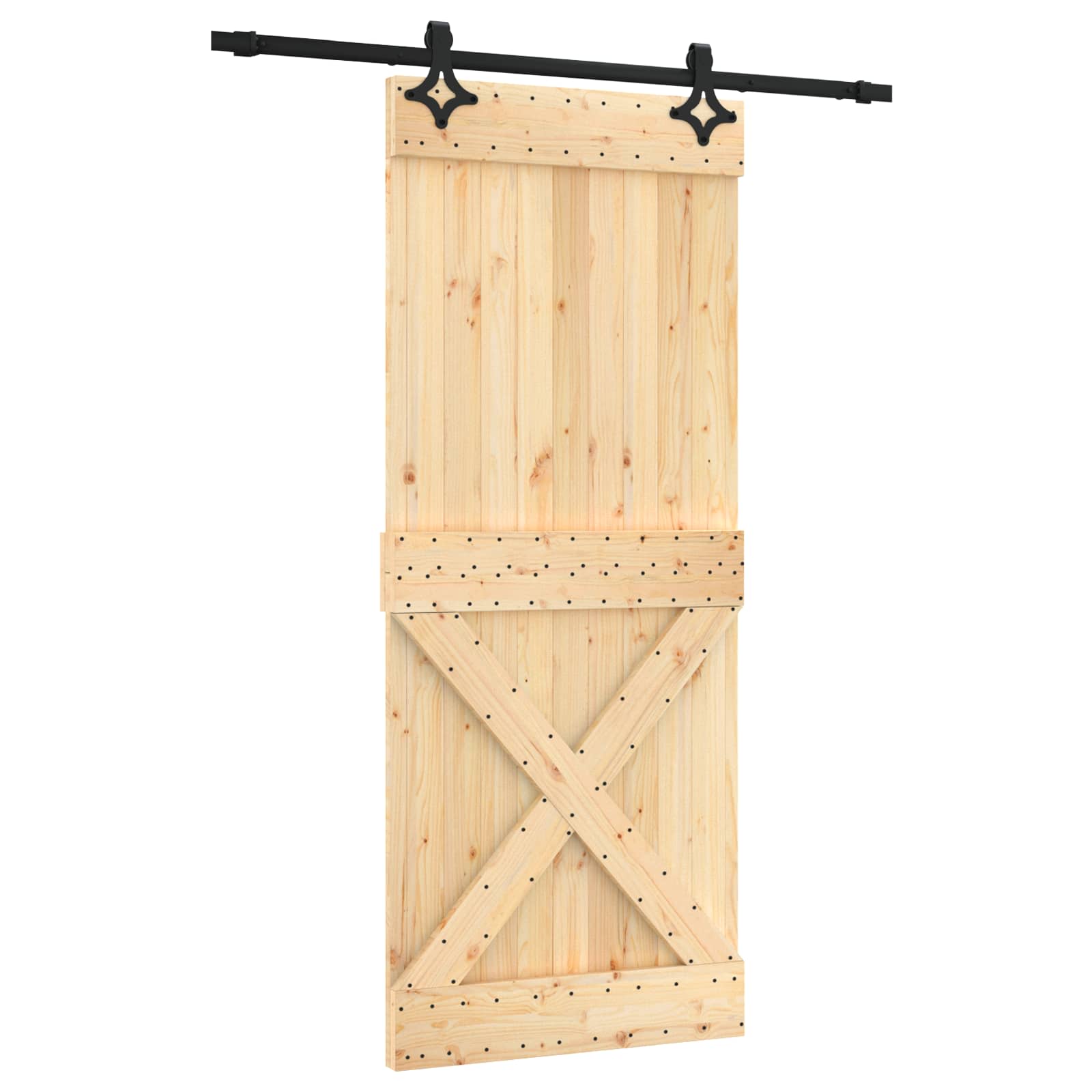 Schuifdeur Naturel en Zwart 85 x 210 cm Massief Grenenhout image 2