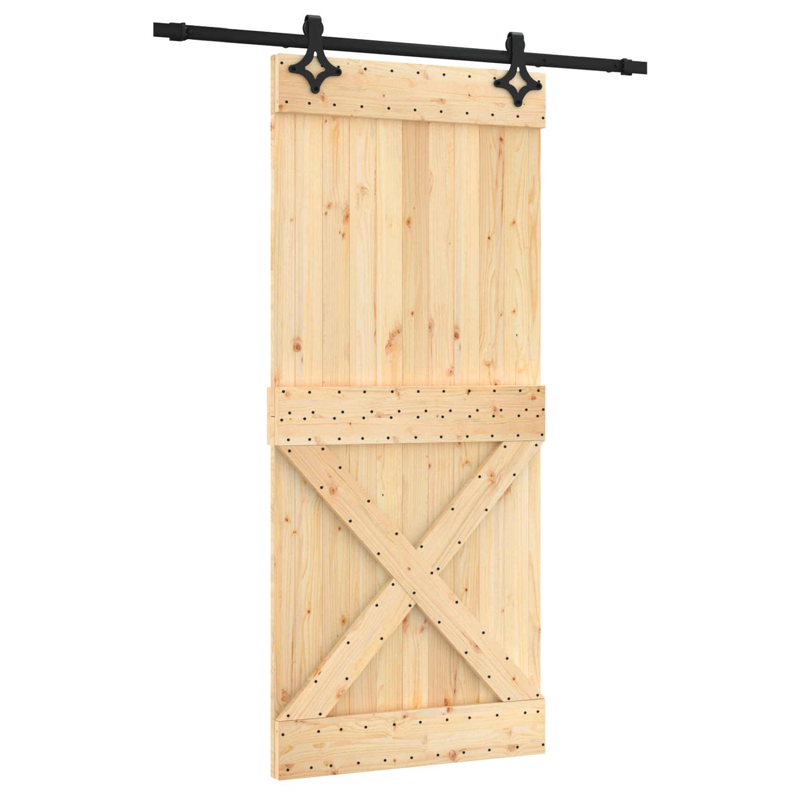 Schuifdeur Naturel en Zwart 90 x 210 cm Massief Grenenhout image 2