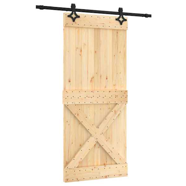 vidaXL Libisev uks Naturaalne ja must 90 x 210 cm Tahke m&auml;nnipuit