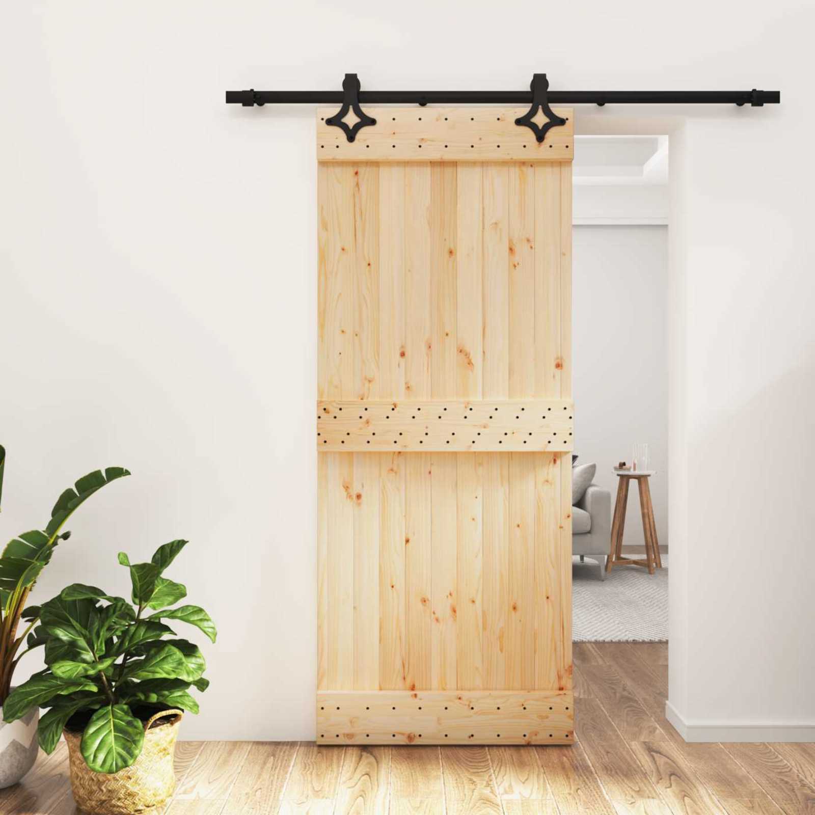 vidaXL Schiebetür Natürlich und Schwarz 85 x 210 cm Massivkiefer