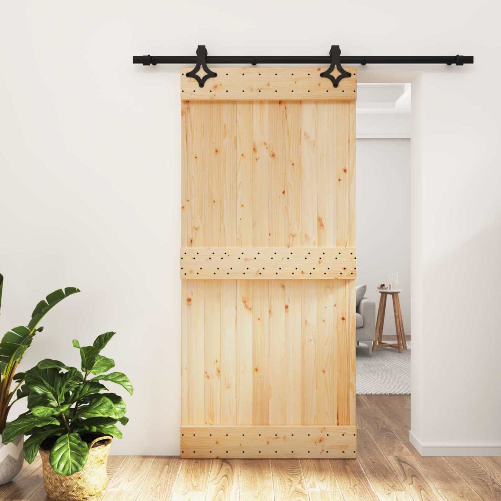 vidaXL Schiebetür Natürlich und Schwarz 95 x 210 cm Massivkiefer