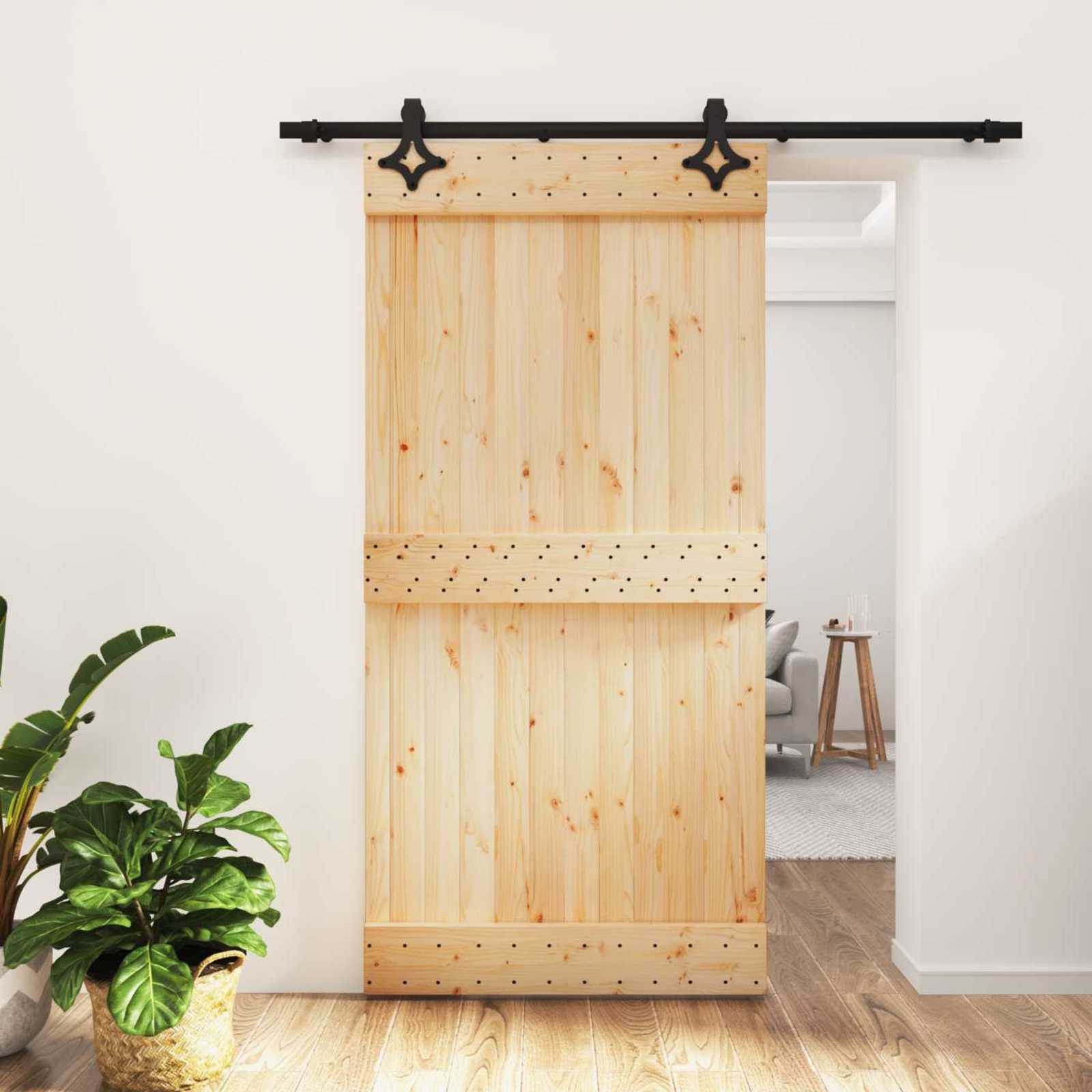 vidaXL Schiebetür Natürlich und Schwarz 100 x 210 cm Massivkiefer