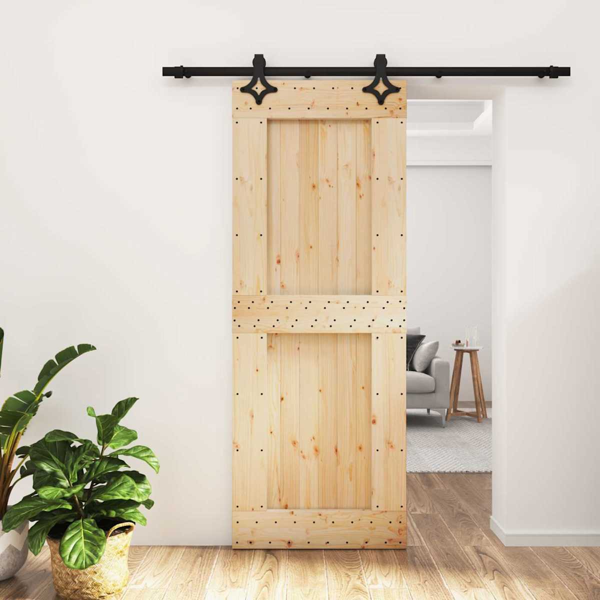 Skydedør 80 x 210 cm Massivt Fyrretræ (Ubehandlet)