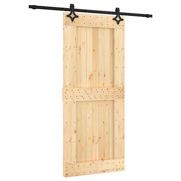 vidaXL Libisev uks Naturaalne ja must 90 x 210 cm Tahke m&auml;nnipuit