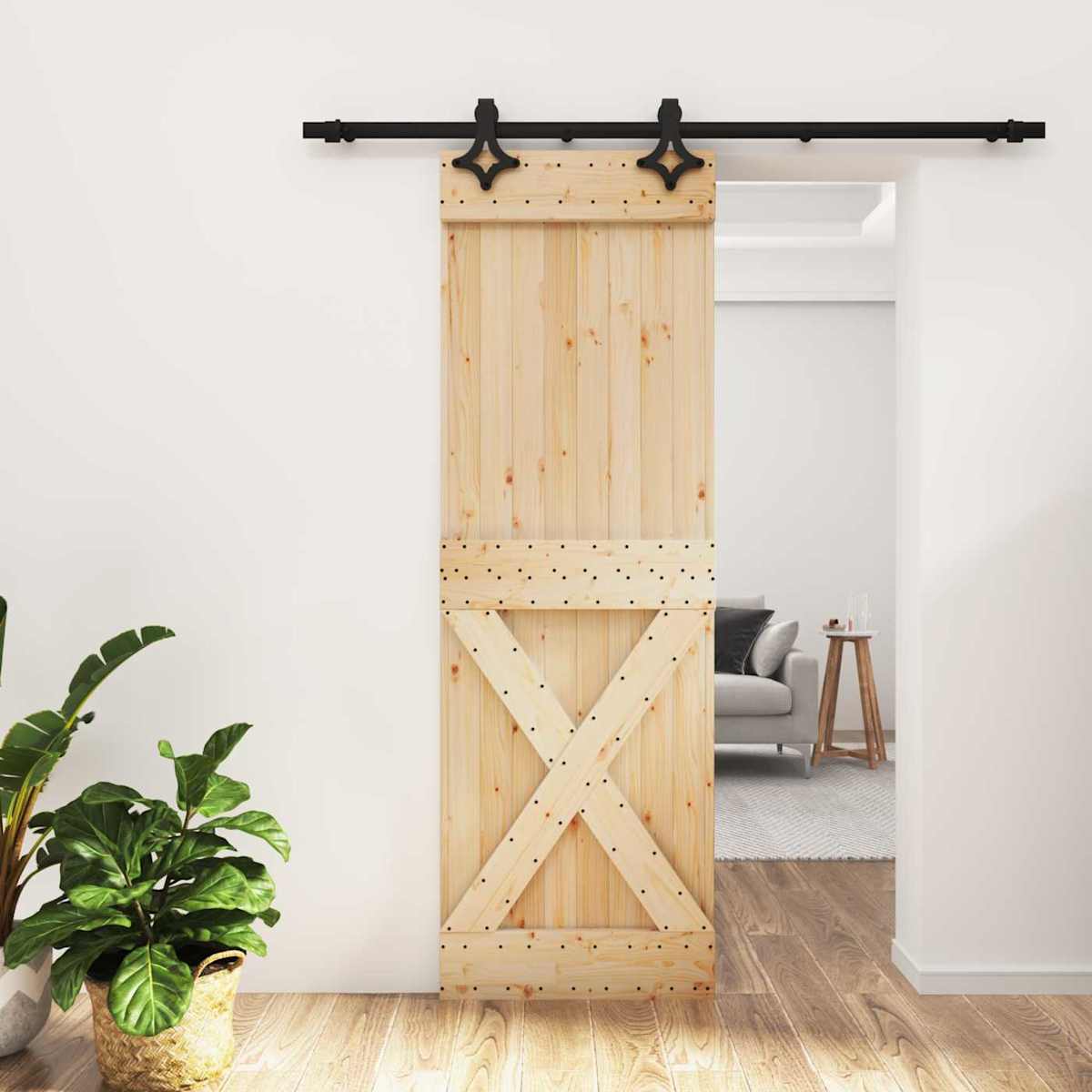 Skydedør 70 x 210 cm Massivt Fyrretræ (Ubehandlet)