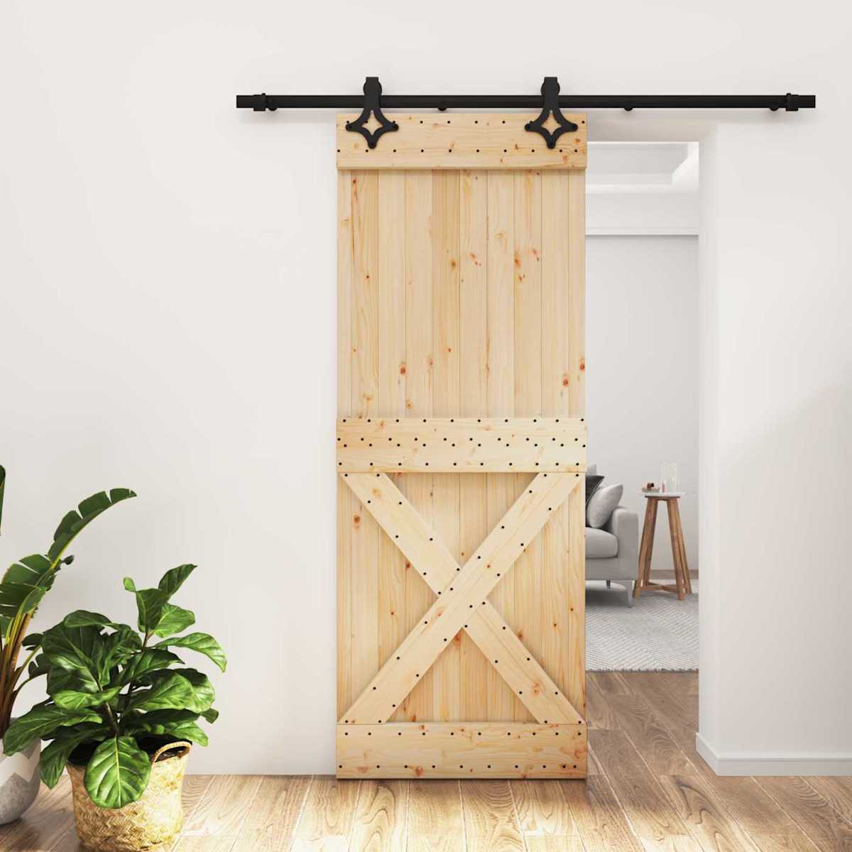 Skydedør 80 x 210 cm Massivt Fyrretræ (Ubehandlet)