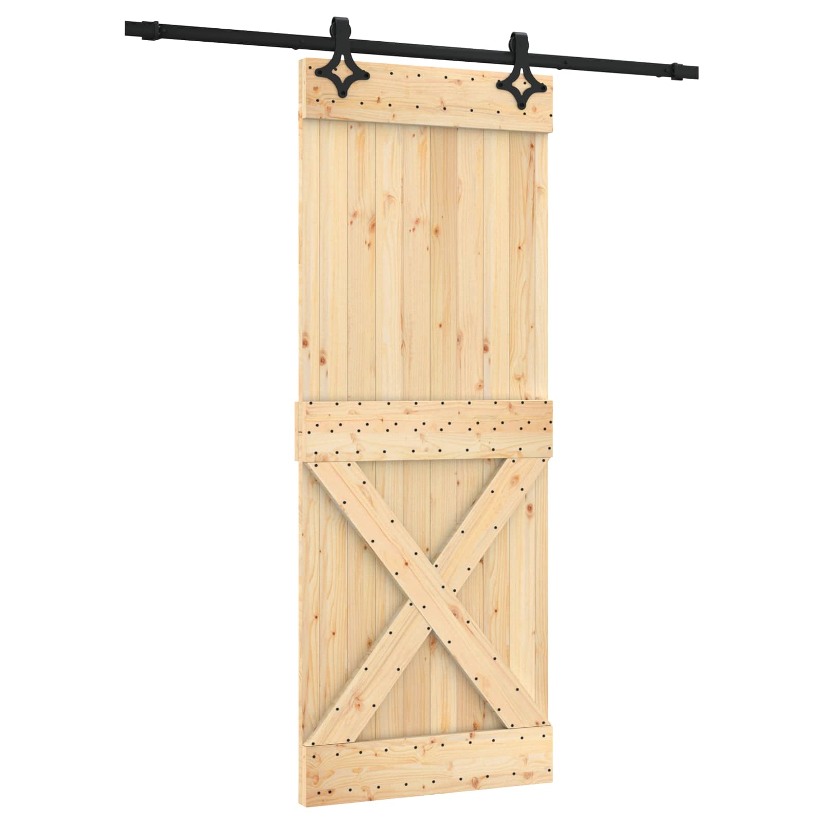 Schuifdeur Naturel en Zwart 80 x 210 cm Massief Grenenhout image 2
