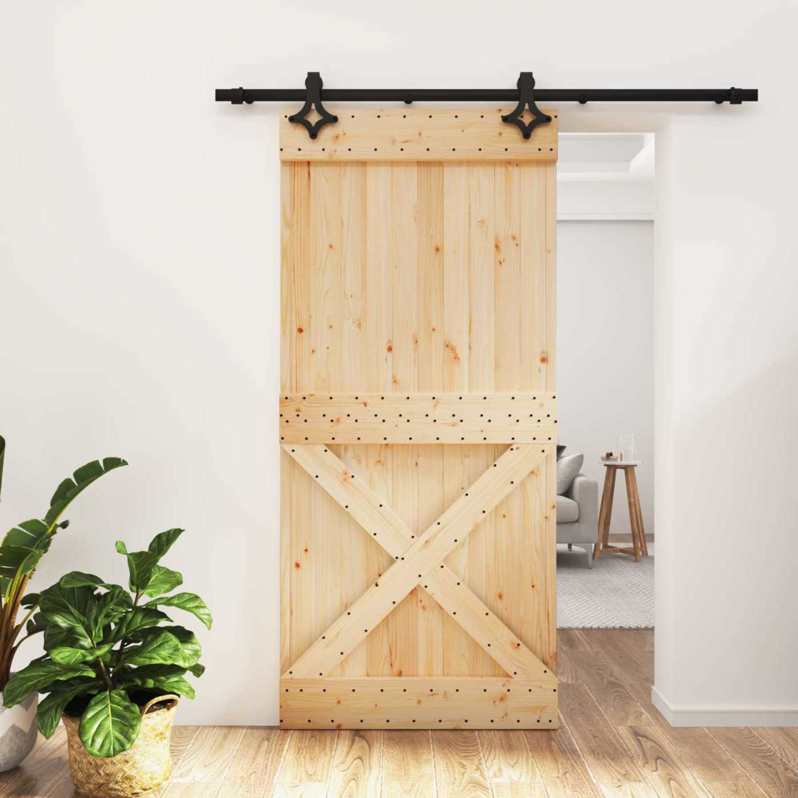 vidaXL Schiebetür Natürlich und Schwarz 95 x 210 cm Massivkiefer