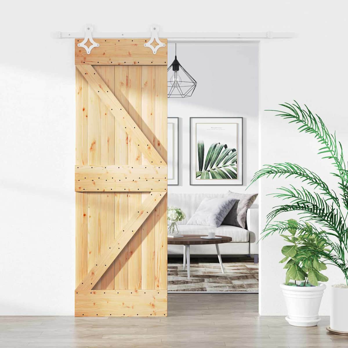 Skydedør 70 x 210 cm Massivt Fyrretræ (Ubehandlet)