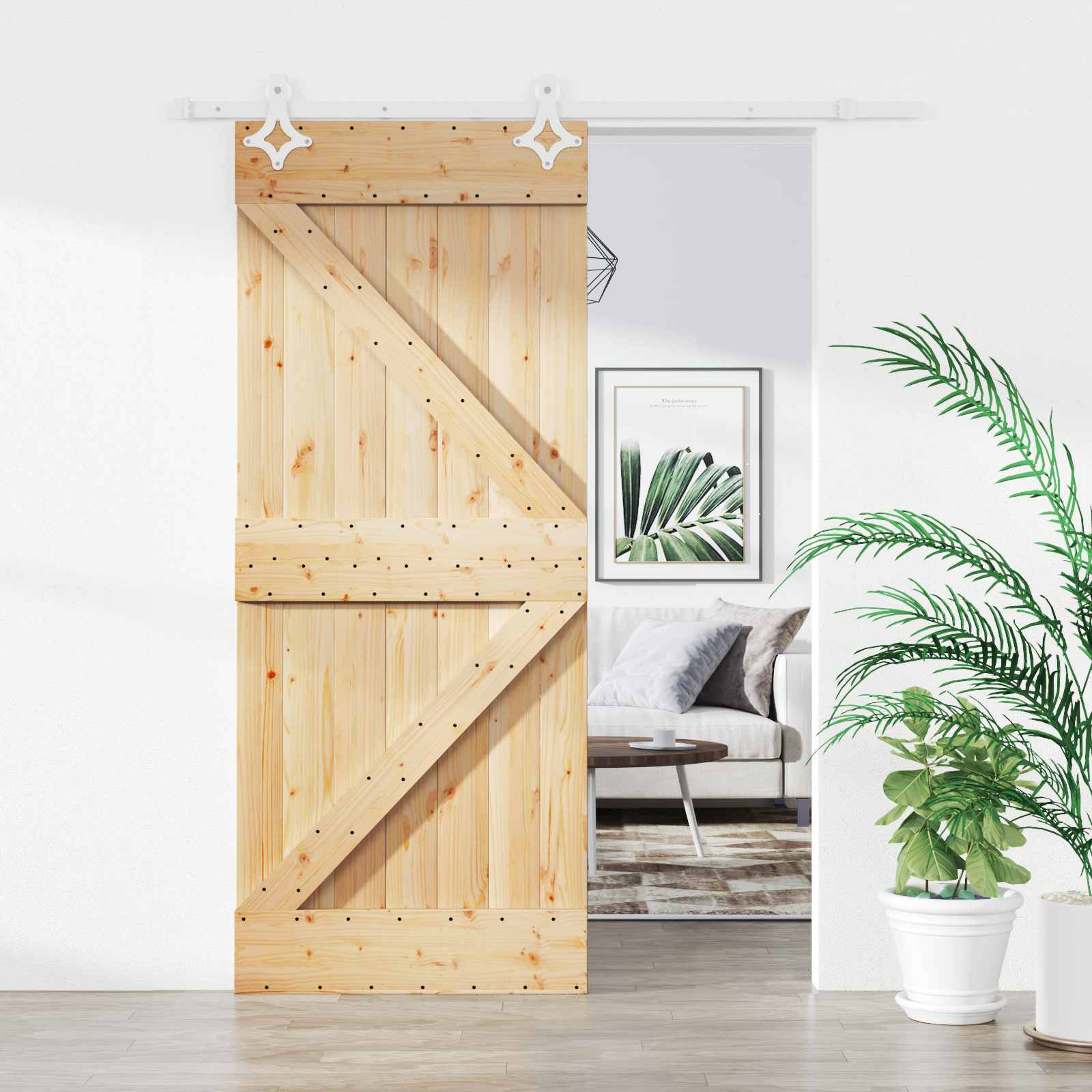 Schuifdeur Natuurlijk en Wit 85 x 210 cm Massief Grenenhout image 1