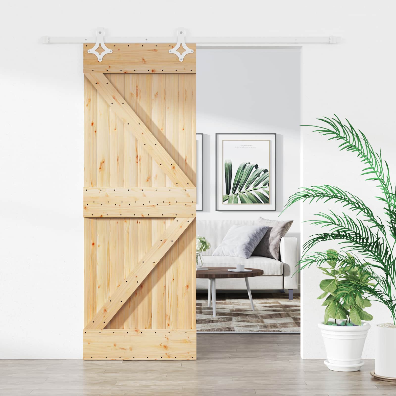 Schuifdeur Natuurlijk en Wit 80 x 210 cm Massief grenenhout image 1