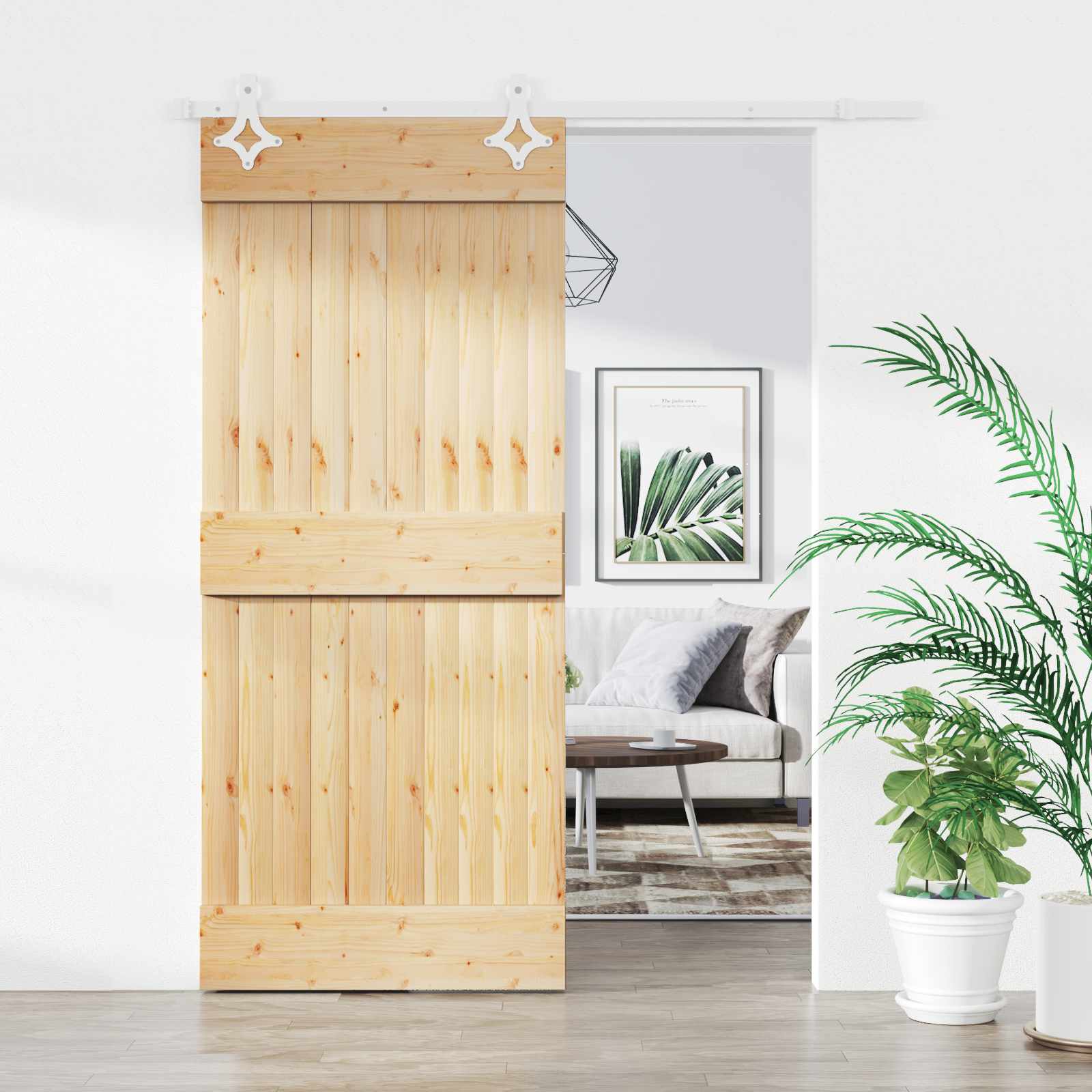 Schuifdeur Natuurlijk en Wit 90 x 210 cm Massief Grenenhout image 1