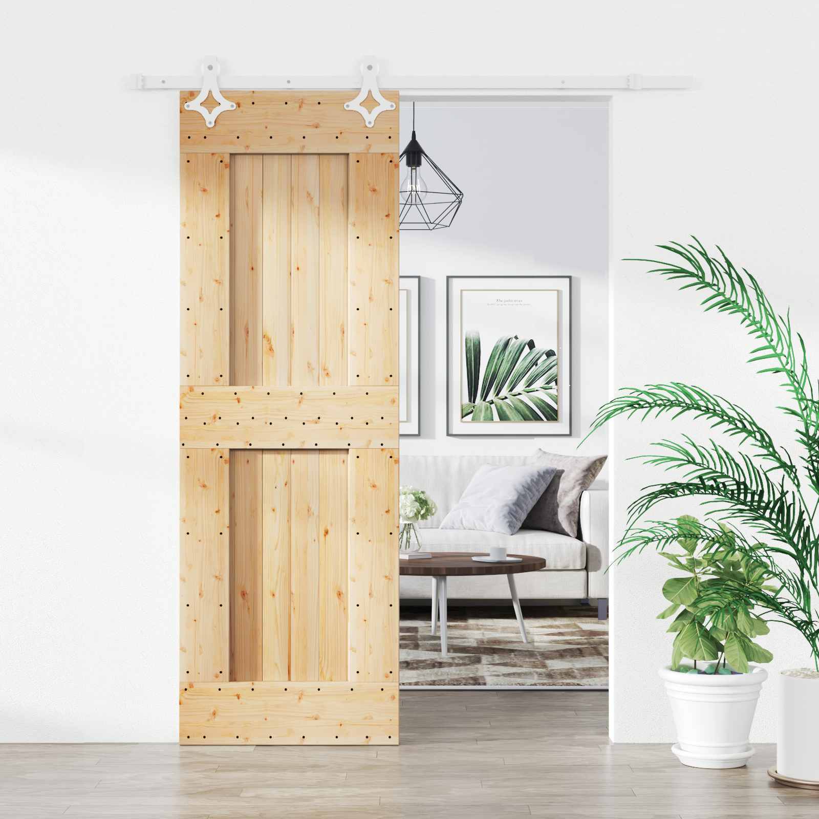 Schuifdeur Natuurlijk en Wit 70 x 210 cm Massief Grenenhout image 1