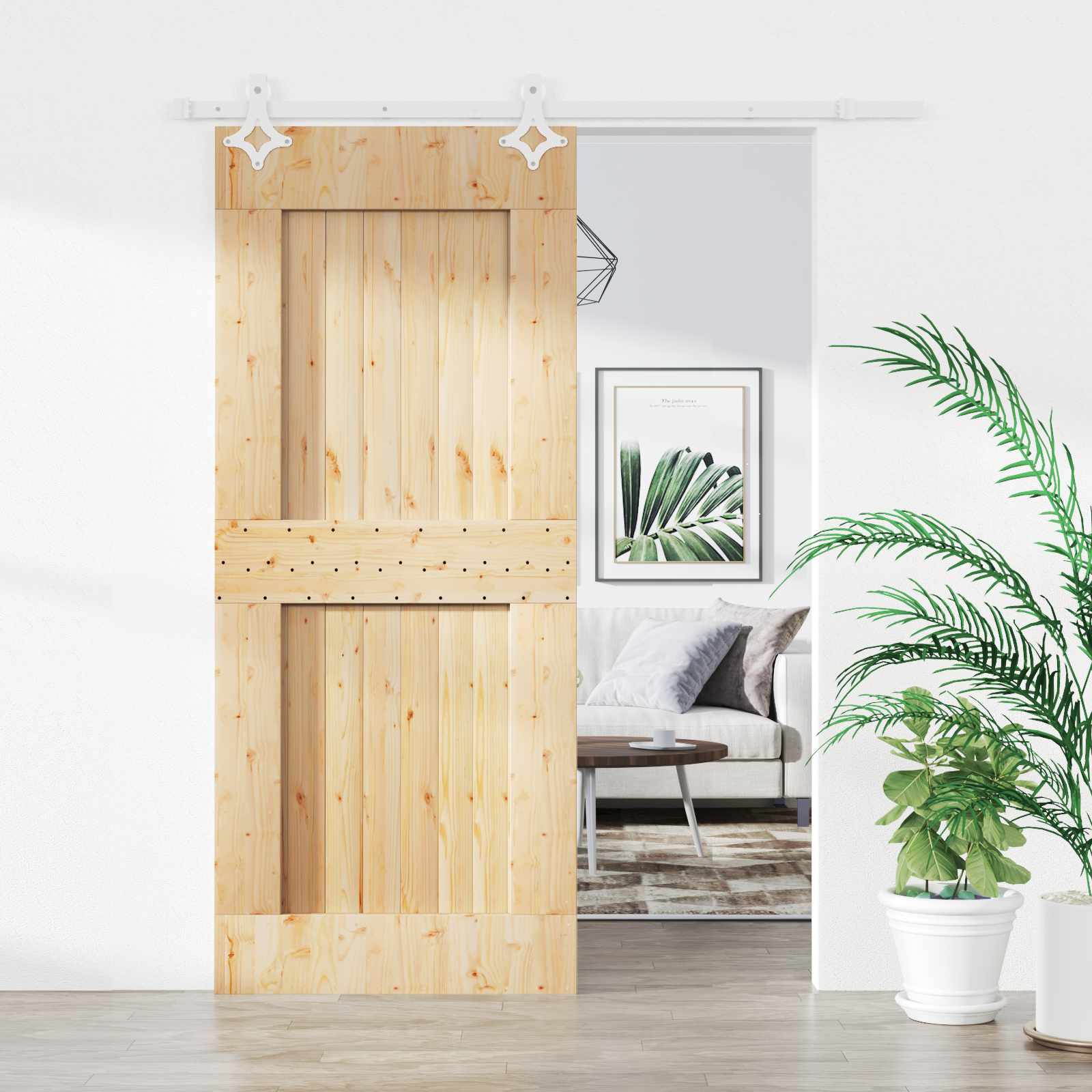 Schuifdeur Natuurlijk en Wit 85 x 210 cm Massief Grenenhout image 1