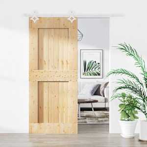 Posuvné dveře Přírodní a bílá 90 x 210 cm Masivní borové dřevo
