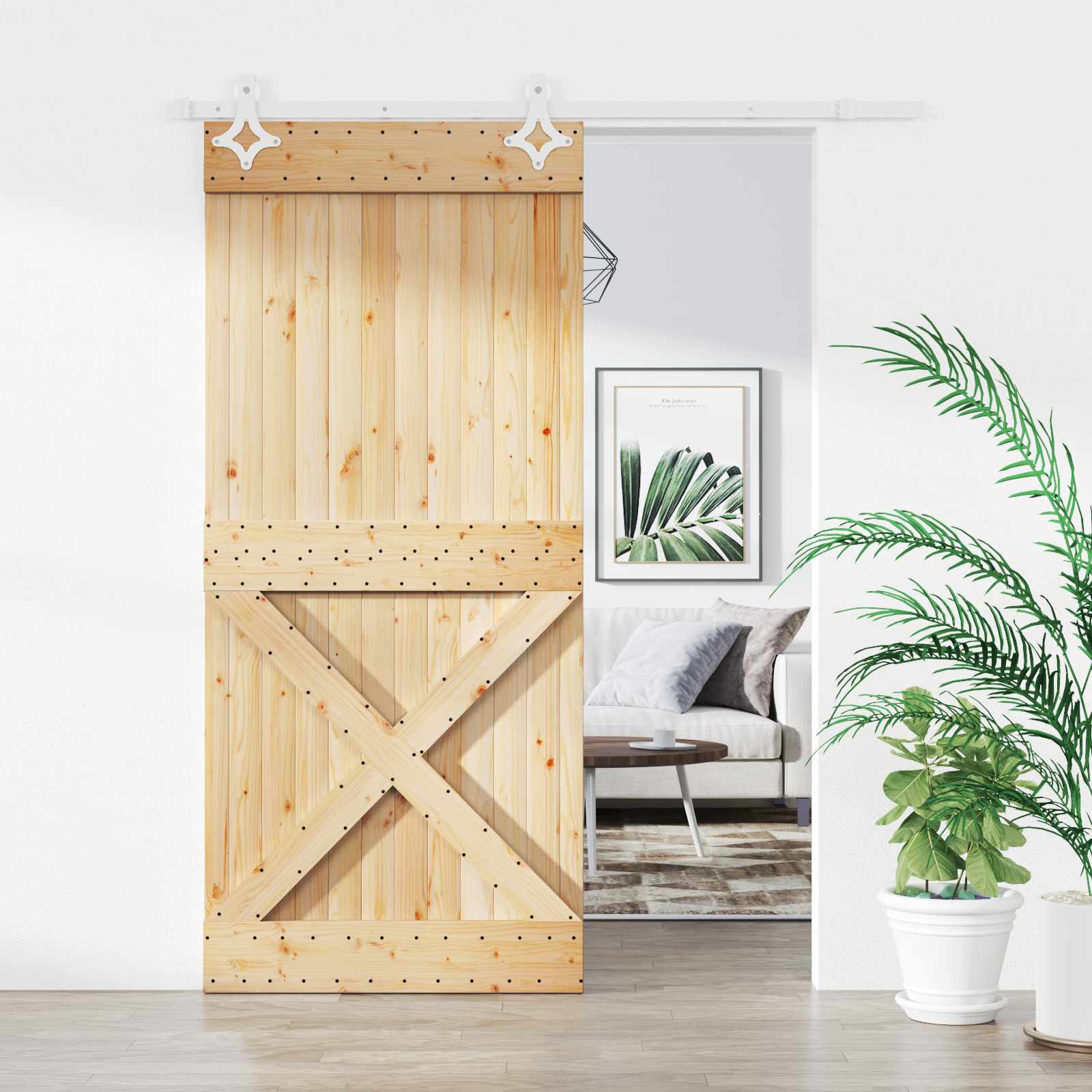 Schuifdeur Natuurlijk en Wit 90 x 210 cm Massief Grenenhout image 1