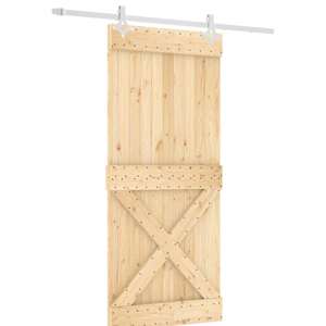 vidaXL Libisev uks Looduslik ja Valge 90 x 210 cm Tahke m&auml;nnipuit