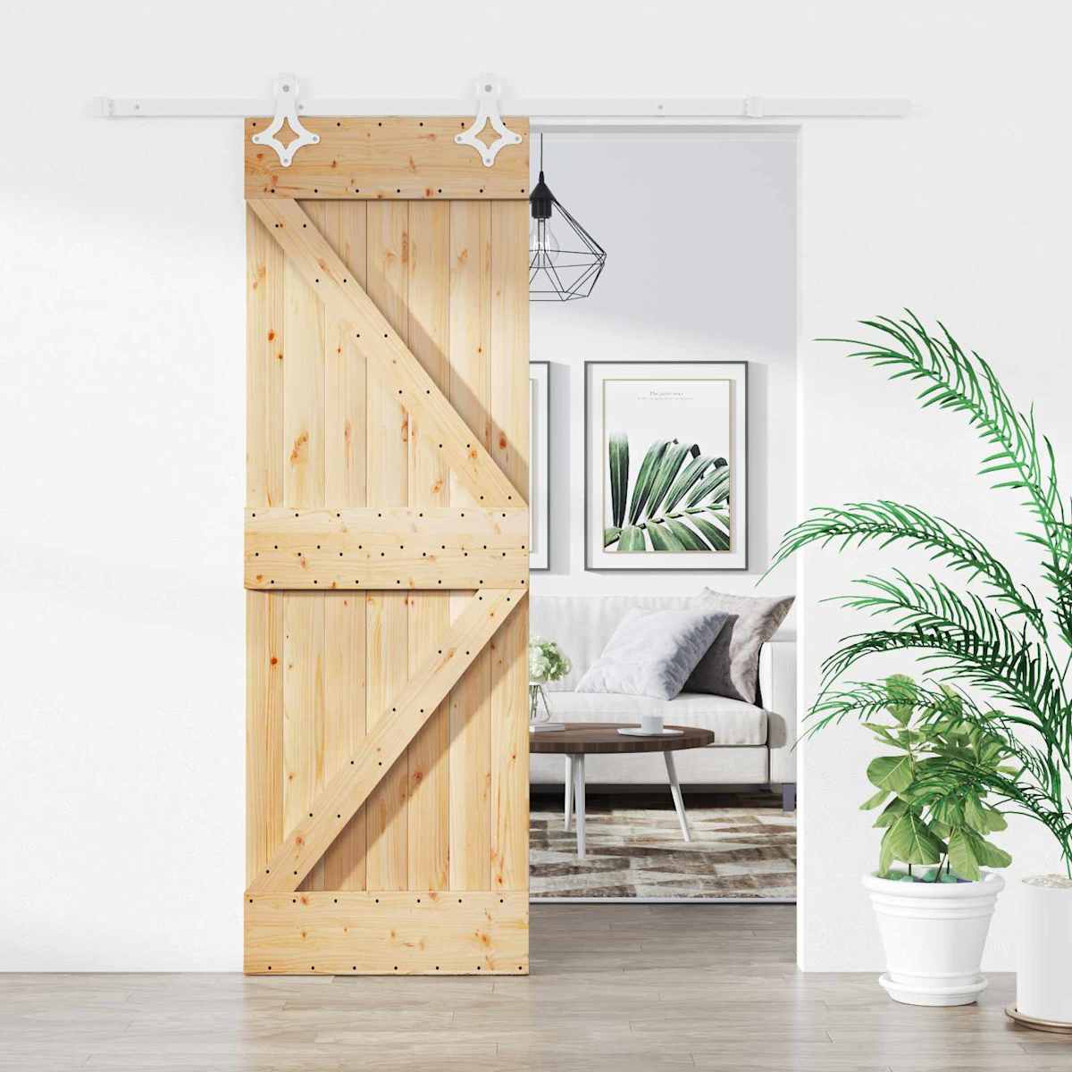 Skydedør 70 x 210 cm Massivt Fyrretræ (Ubehandlet)