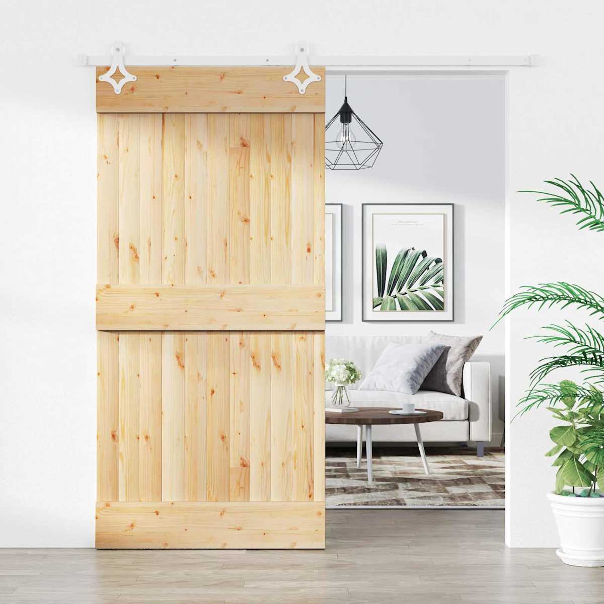 Skydedør 100 x 210 cm Massivt Fyrretræ (Ubehandlet)
