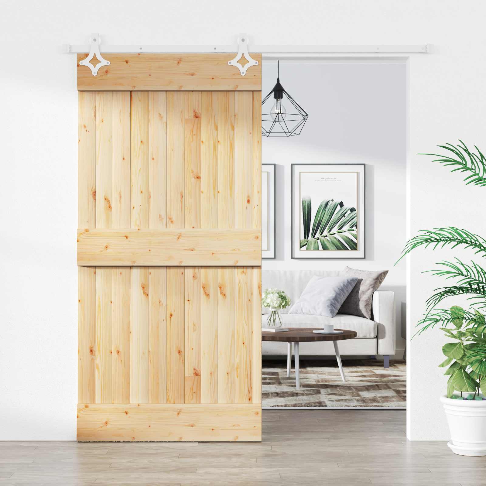 Schuifdeur Natuurlijk en Wit 100 x 210 cm Massief Grenenhout image 1