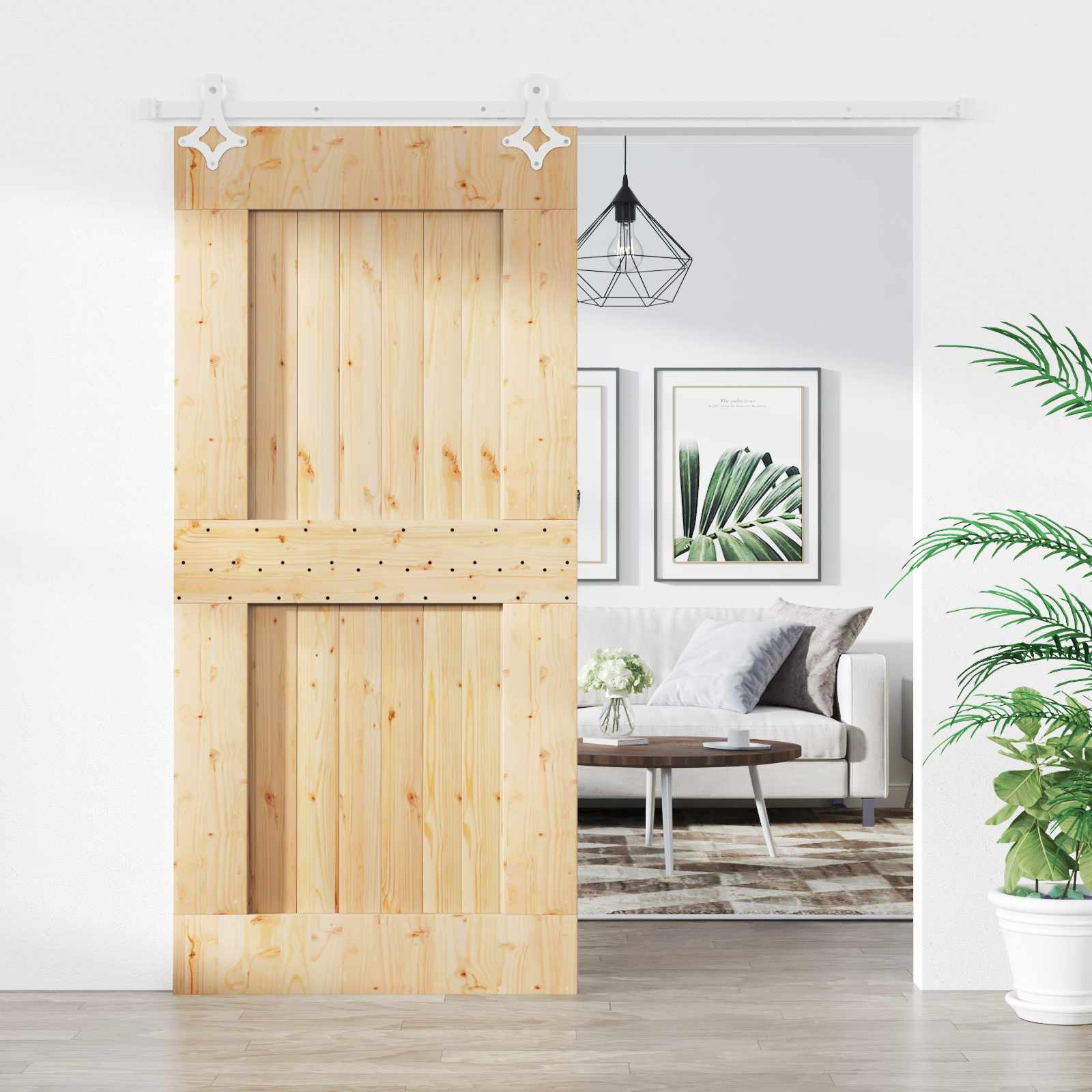Schuifdeur Natuurlijk en Wit 95 x 210 cm Massief Grenenhout image 1