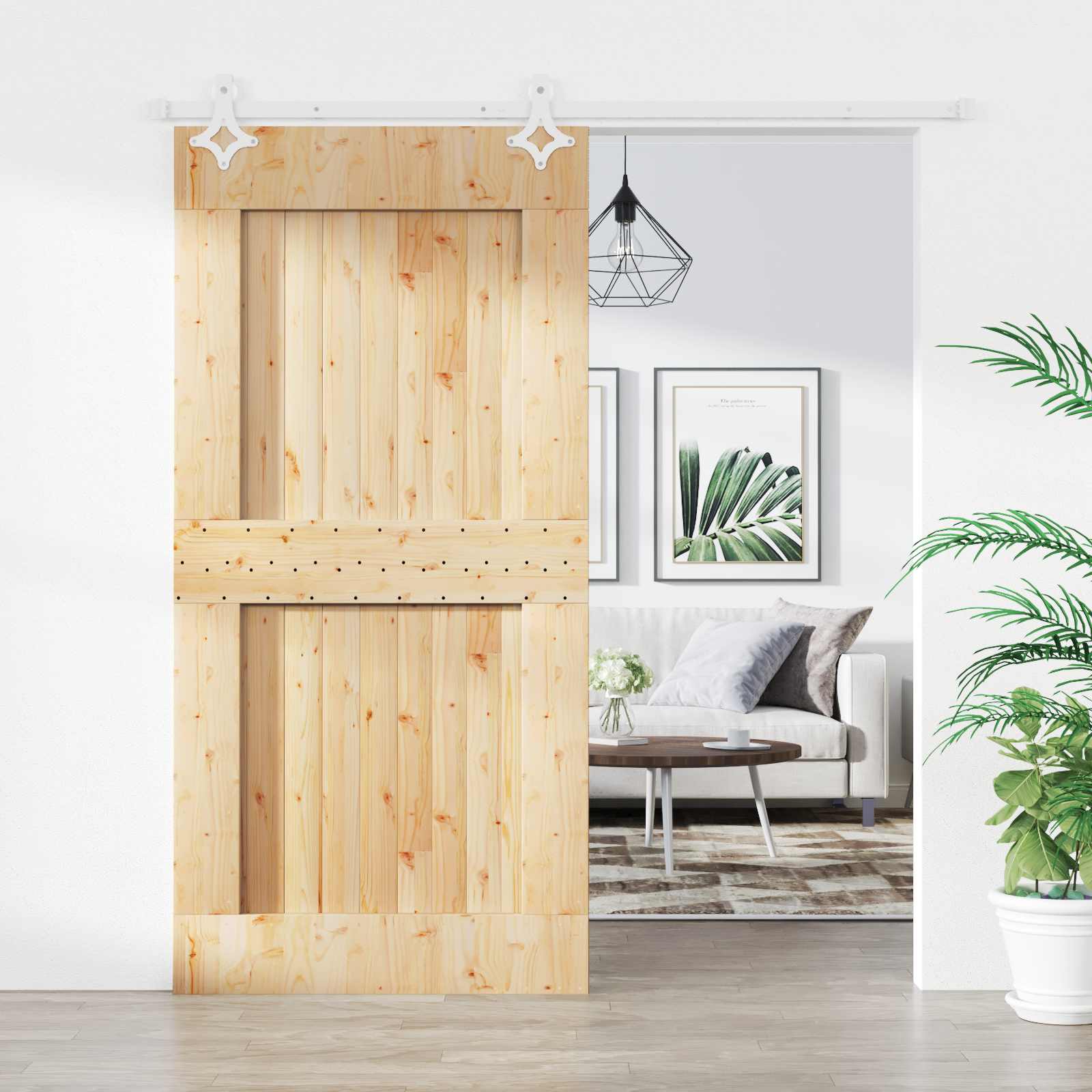 Schuifdeur Natuurlijk en Wit 100 x 210 cm Massief Grenenhout image 1