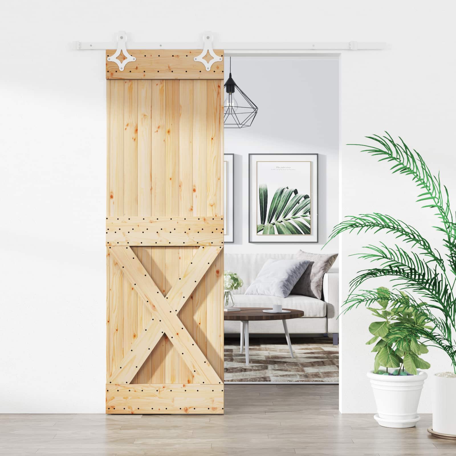 Schuifdeur Natuurlijk en Wit 70 x 210 cm Massief Grenenhout image 1