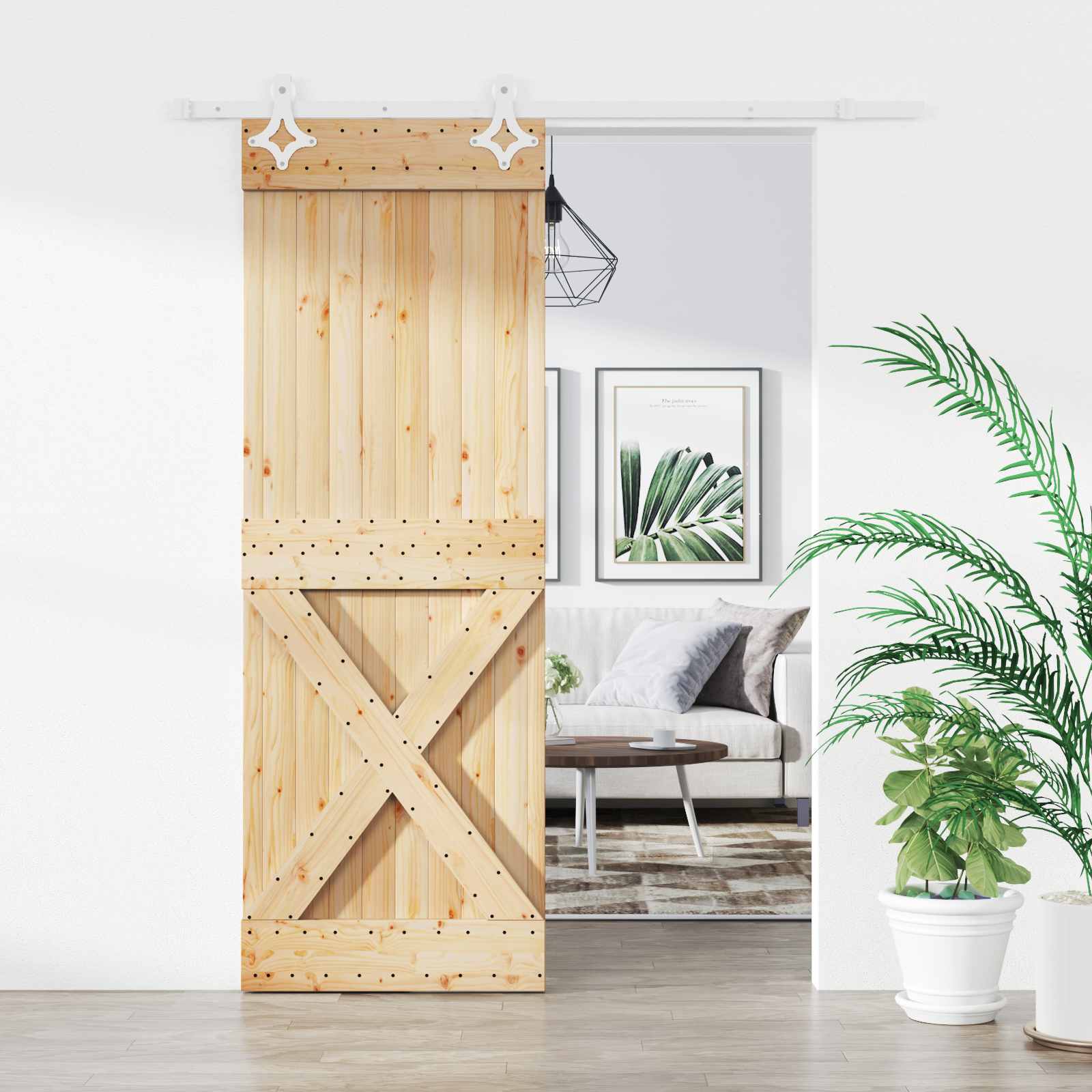 Schuifdeur Natuurlijk en Wit 80 x 210 cm Massief Grenenhout image 1