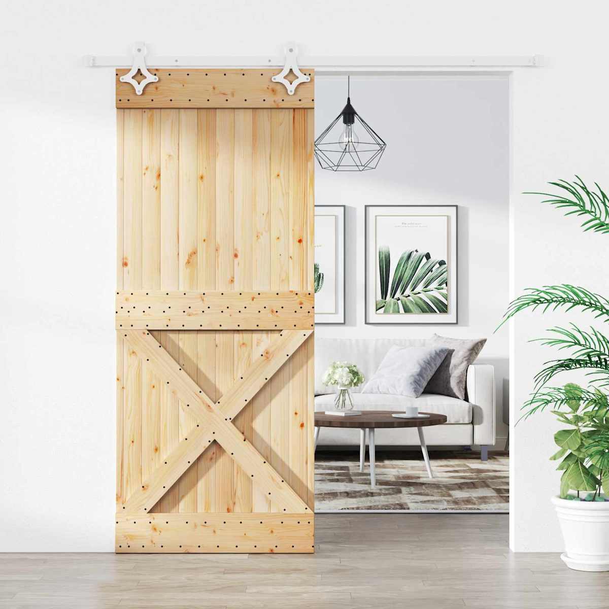 Skydedør Natur og hvid 85 x 210 cm Massivt Fyrretræ