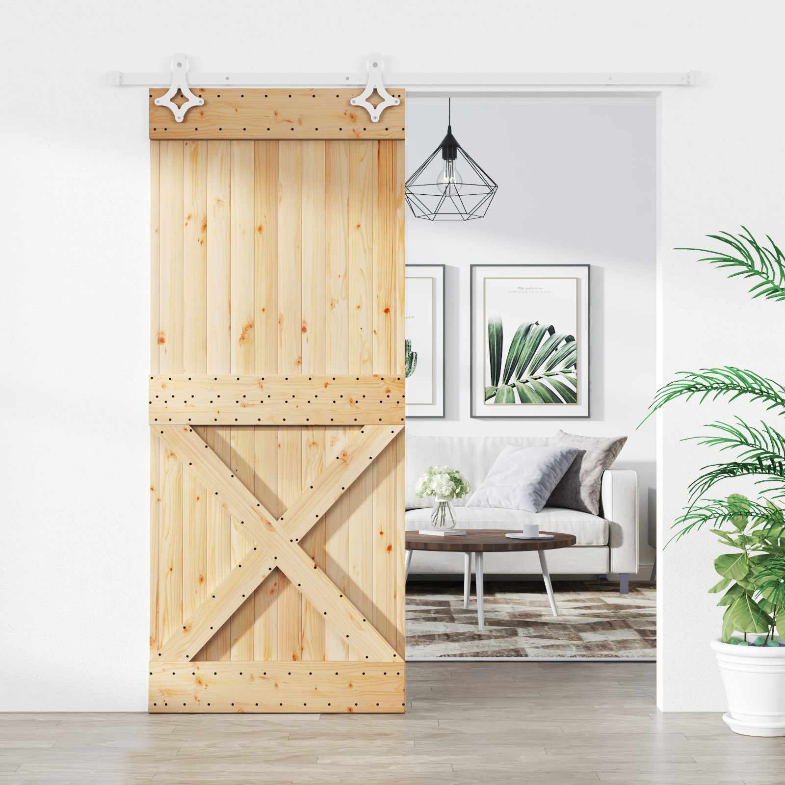 Schuifdeur Natuurlijk en Wit 85 x 210 cm Massief Grenenhout image 1