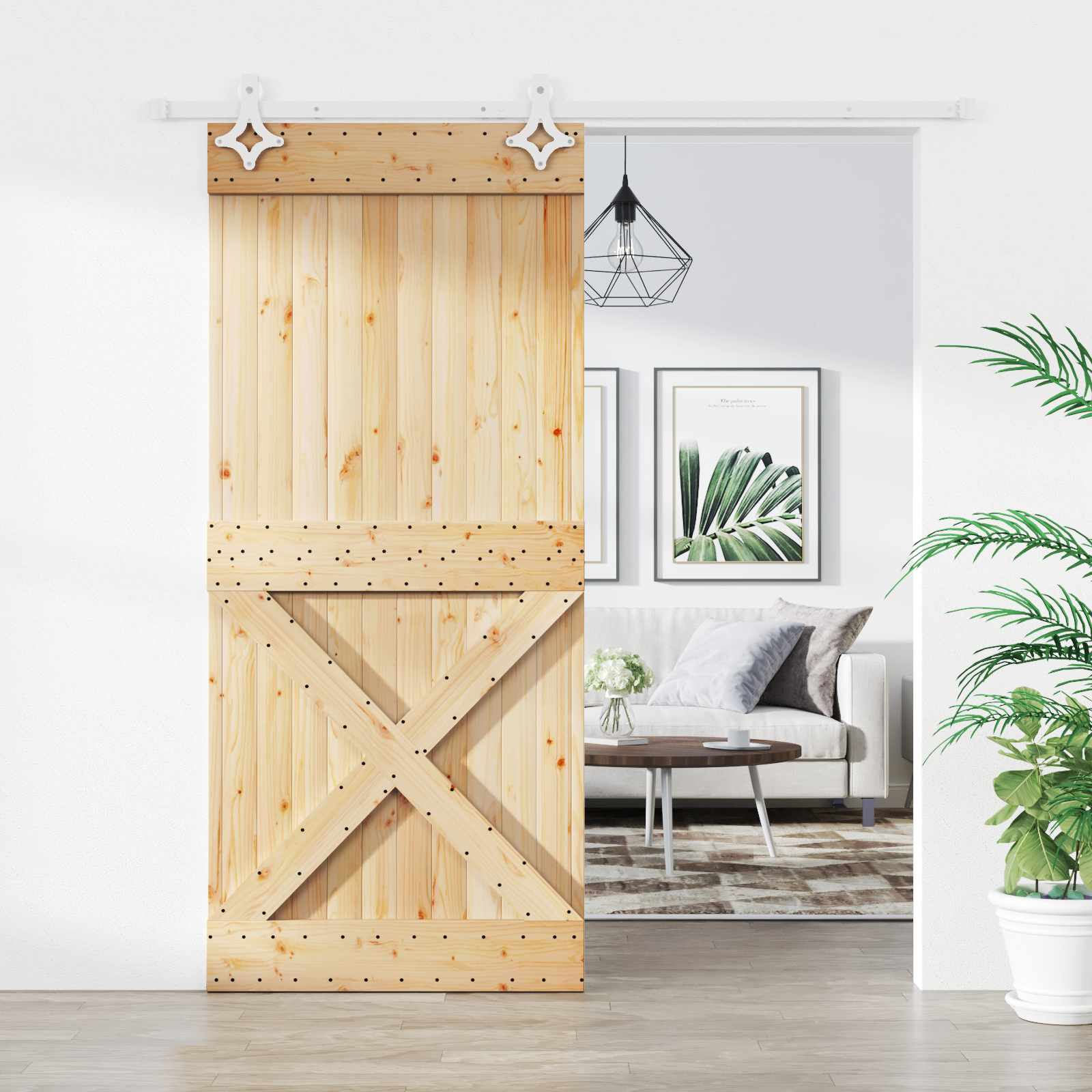 Schuifdeur Natuurlijk en Wit 90 x 210 cm Massief Grenenhout image 1