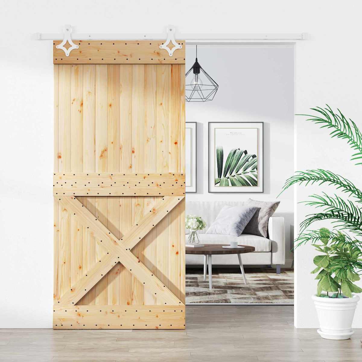 Skydedør 100 x 210 cm Massivt Fyrretræ (Ubehandlet)