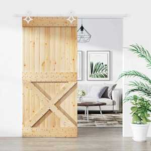 Drsna vrata Naravna in bela 100 x 210 cm Masiven borov les