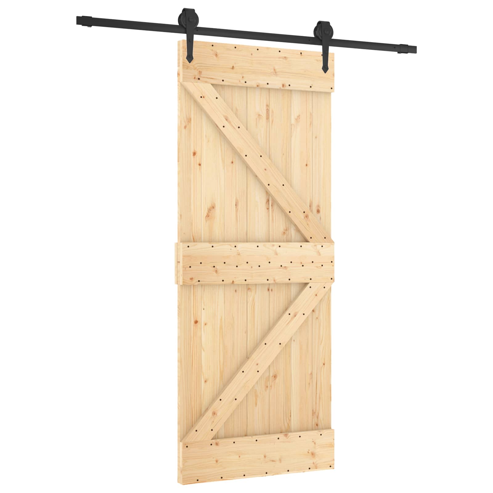 Schuifdeur Naturel en Zwart 85 x 210 cm Massief Grenenhout image 2