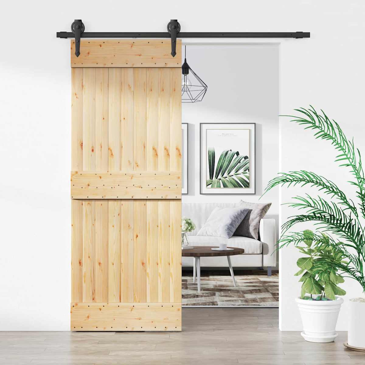 Skydedør 80 x 210 cm Massivt Fyrretræ (Ubehandlet)